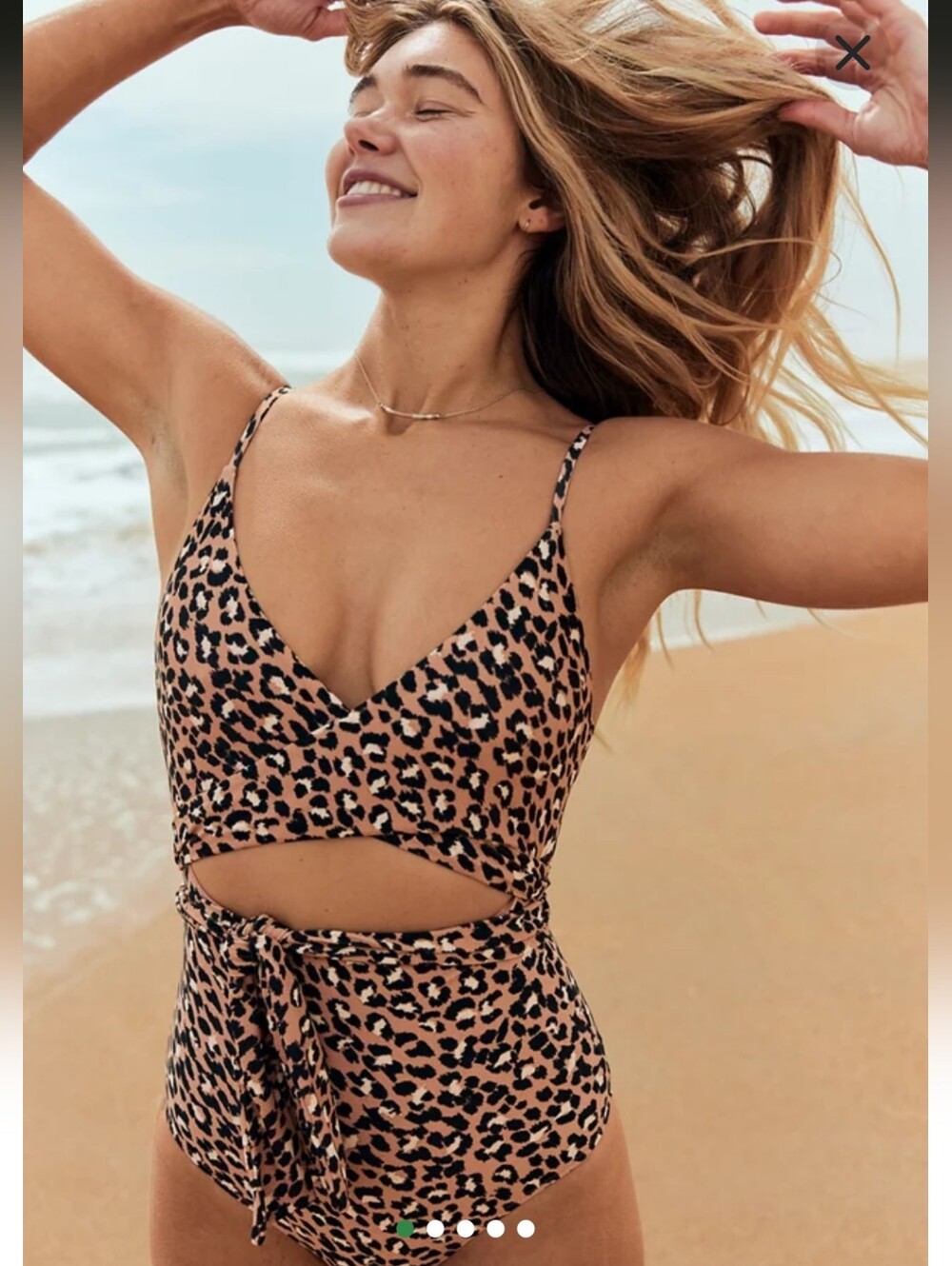 Aerie Leopard Full Coverage One Piece Wrap Swimsuit Medium Like New